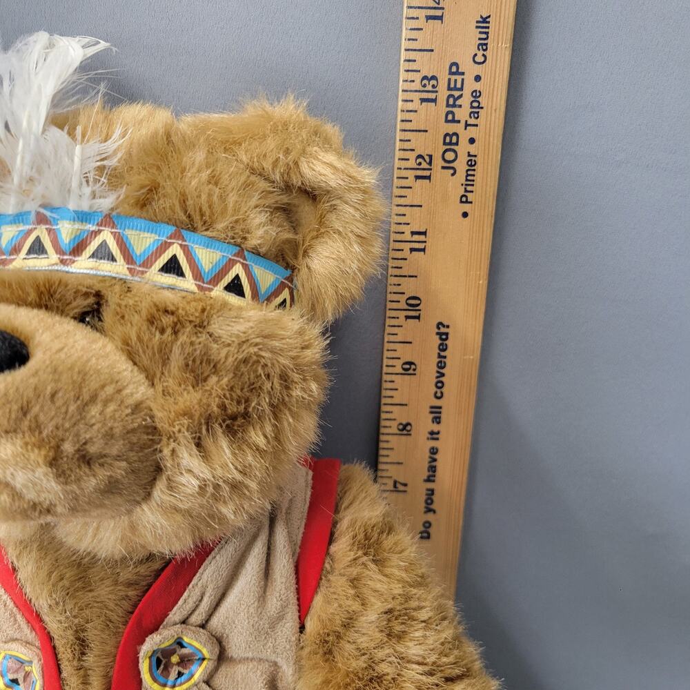 Vintage Plush Teddy Bear #01939 Feather Headband Suede 13" Toys Stuffed Animal - Picture 10 of 11